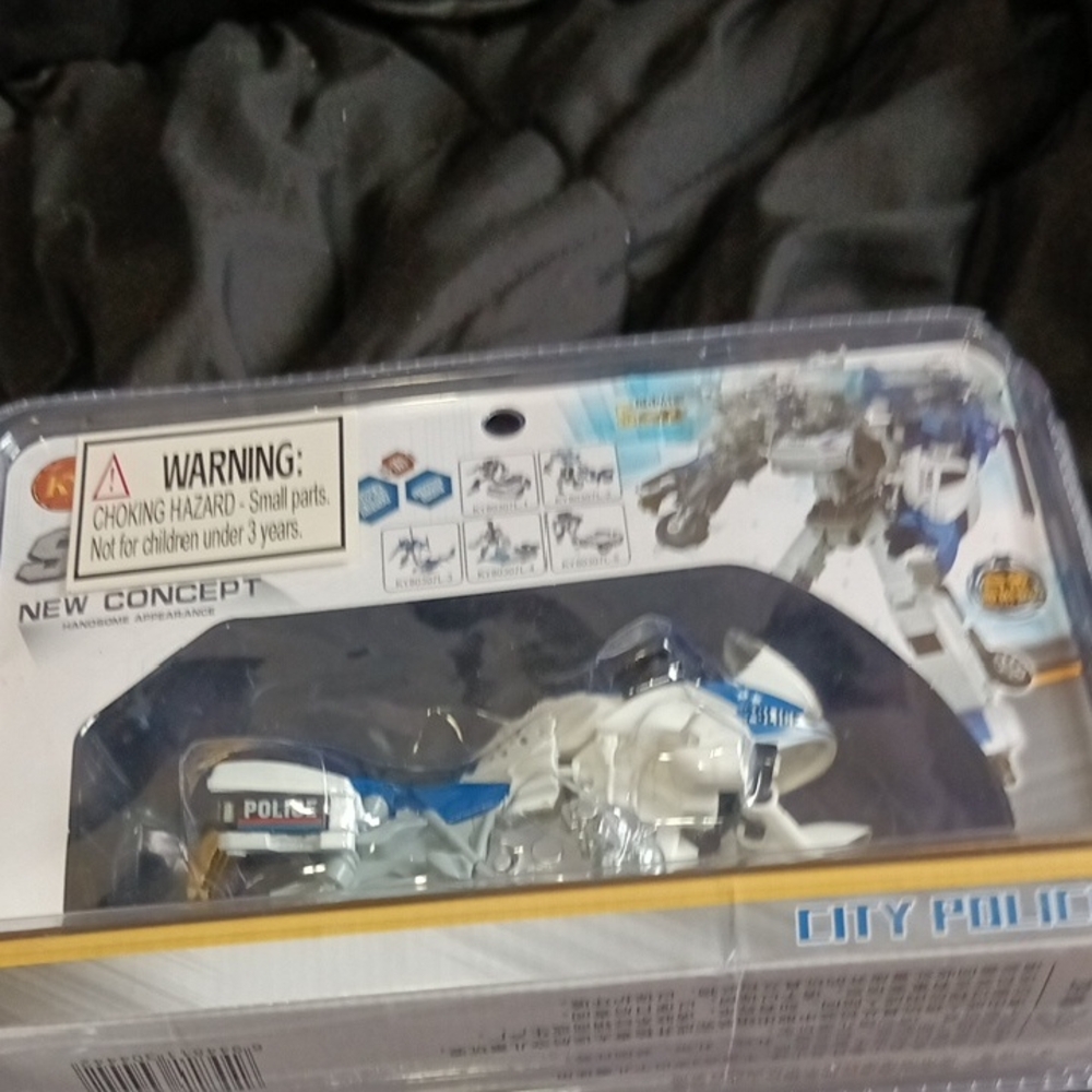 White and Blue Toy Police Motorcycle - Die-Cast Style